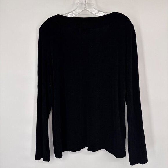 Chicos 3 Travelers Black Long Sleeve V-Neck Top Size XL Acetate Stretch USA - Picture 10 of 10